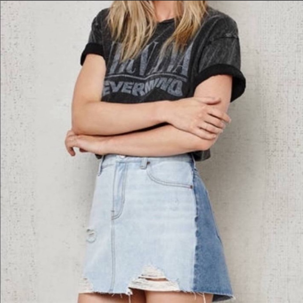 PACSUN TWO TONE CUT OFF DENIM SKIRT
